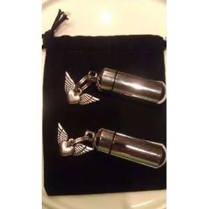 Pair of Silver Winged Heart Cremation Urn Keepsakes with 