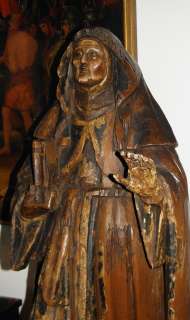   Antique 18th C Carved Wood Santos Figure of St Anne Mother of Mary