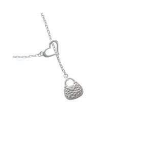  Silver Purse with Faux Stone Heart Lariat Charm Necklace 