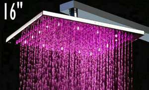 16 Square 3 Color LED Series Stainless Steel Rain Shower Head 8104A 
