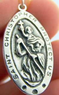 Large St. Christopher Sterling Silver Medal Necklace  