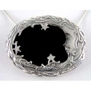   Moon and Stars Set Against the Night Sky of Onyx. Stunning Jewelry
