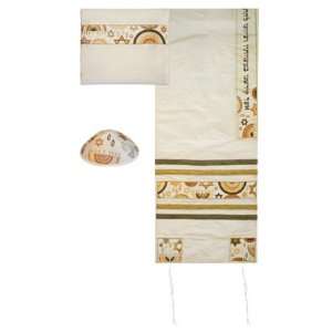   Prayer Shawl Set   Star of David & Menorah   Gold   Size 16 x 70