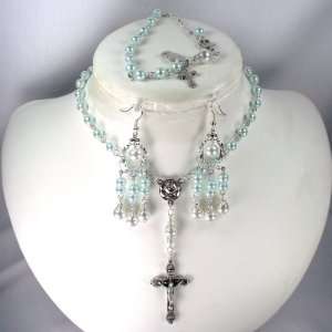 Catholic Wedding Jewelry 6mm Mint Green rosary set
