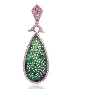   Silver Pendant,diamond Pave Pendant,jade Fashion Pendant Caved Jewelry