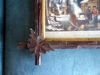 Antique Eastlake Adirondack Picture Frame + Currier Ives MAPLE 