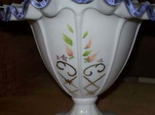 Fenton Basket #89/750 Handpainted & Signed Milk Glass Purple Handle 