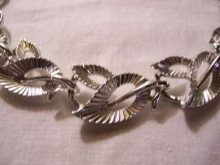   & Earrings Demi Parure silver tone metal open leaf design  