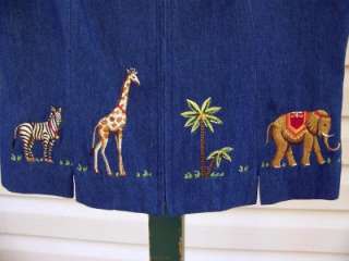 ANNE CARSON Denim Vest w/Emb. Zebra Giraffe Elephant S  