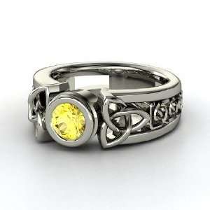 Celtic Sun Ring, Round Yellow Sapphire Palladium Ring
