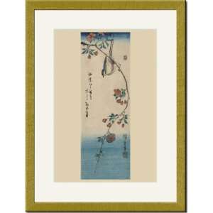  Gold Framed/Matted Print 17x23, Small bird on a branch of 