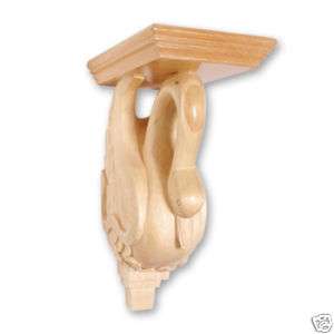 11 1/2H Hand Carved Hard Wood Swan Corbel  