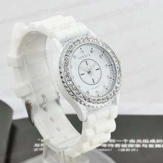 Classic Gel White Silicone Wristband GENEVA Quartz Wrist Watch Lady 