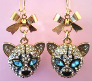 BETSEY JOHNSON JUNGLE FEVER PANTHER COUGAR CAT EARRINGS  
