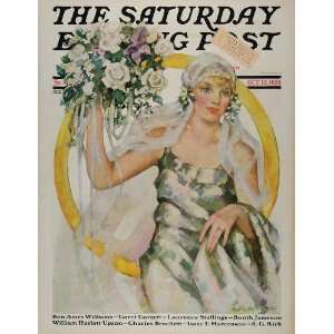 1928 SEP Cover Bride Wedding Bouquet Dress Ellen Pyle   Original Cover