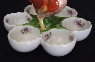 Antique Continental Porcelain Chicken / Rooster Egg Holder  