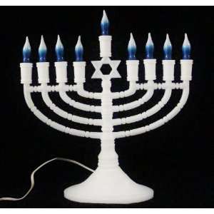  16 Lighted White Chanukah Menorah with Blue and White 