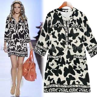 Runway Celebrity Black Multi Butterfly Silk Dress_S/M/L  