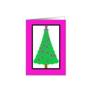  Pink Ribbon Christmas Card, Pink Border Card Health 