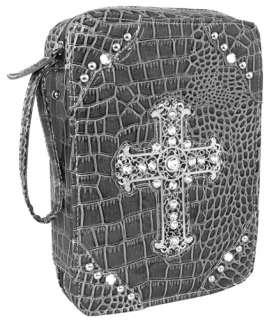 FAUX PATENT CROC CROCO BIBLE COVER CASE CRYSTAL RHINESTONE CROSS PINK 