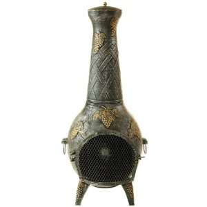  Pewter Grape Fire Pit Chimenea with Grill Patio, Lawn & Garden