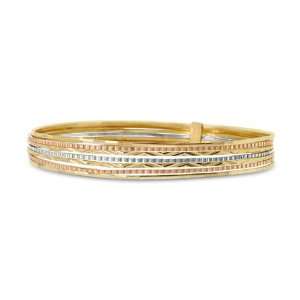   Ladies 14K Tri Color Gold Seven Day Solid Bangle 8.5mm Wide Jewelry