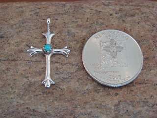 Navajo Indian Sterling Silver Sand Cast Turquoise Cross Pendant Hand 