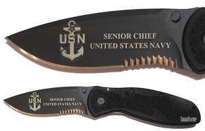 US NAVY SENIOR CHIEF w/ Anchor Knife (Laser Engraved)  