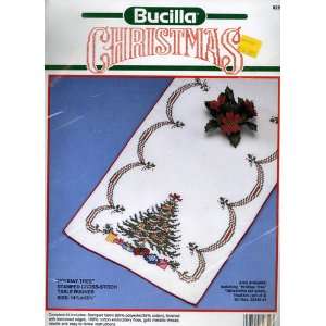   CHRISTMAS HOLIDAY TREE STAMPED CROSS STITCH TABLE RUNNER Arts, Crafts