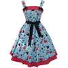 HELL BUNNY CHERRIE PIN UP BLUE VINTAGE SUMMER DRESS  
