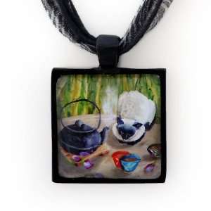    Siamese Cat and Tetusbin Handmade Fine Art Pendant Jewelry