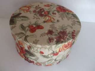 New Small Round Victorian Floral Fabric Covered Box 6 3/4 dia.  