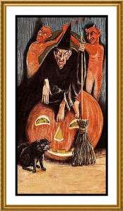Victorian Halloween #13 Witch Pumpkin Devils Cat Counted Cross Stitch 