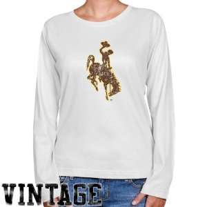 NCAA Wyoming Cowboys Ladies White Distressed Logo Vintage Long Sleeve 