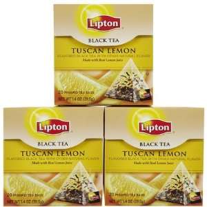 Lipton Pyramid Black Tea Bags, Tuscan Lemon, 20 ct, 3 ct (Quantity of 
