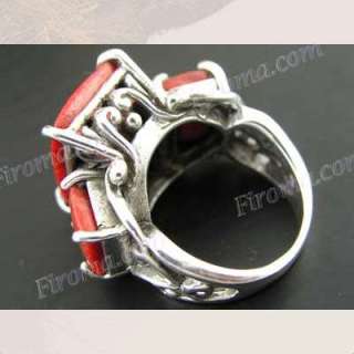 BRIGHT RED CORAL 925 STERLING SILVER SZ 8 ring  