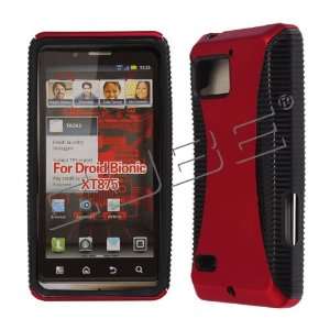 Motorola Droid Bionic XT875 XT 875 Black TPU Skin with Red Rubber Feel 