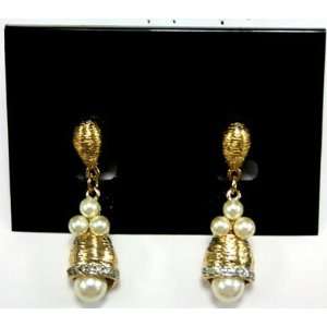  Gold Plated Clustered Faux Pearl Bell Teardrop Earring 