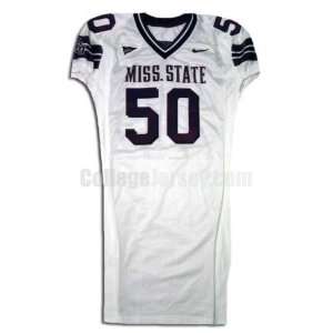  White No. 50 Game Used Mississippi State Nike Football 