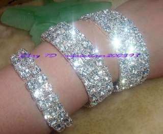 3strands 2 4Rows Rhinestone Crystal Clear Stretchy Bracelets