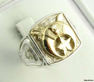 SHRINERS Masonic Mens RING   14k Yellow Gold & Sterling Silver w 