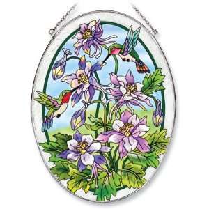  6.5 x 9 Oval Columbines & Hummingbirds Stained Glass 