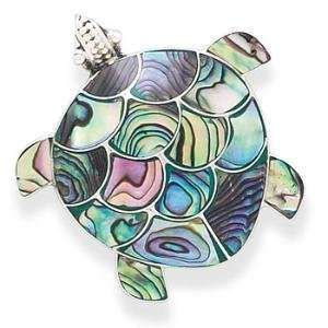    Bali Sea Turtle Paua Shell Sterling Silver Necklace or Pin Jewelry