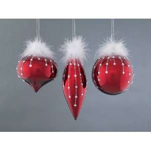  Club Pack of 12 Richest Winter Red Feather & Bead Glass 