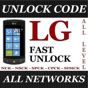 UNLOCK CODE 4 ANY LG C900B P500h Quantum E720B Chic GT540 Optimus One 