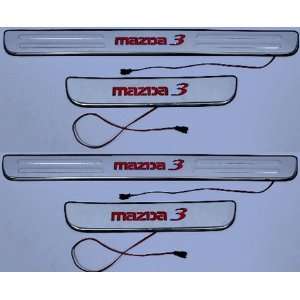 MAZDA 3 MAZDA3 CHROME DOOR SILLS STAINLESS STEEL TRIM SET w/ RED LIGHT 