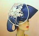 NAVY WOMENS DESIGNER EXOTIC CHURCH HAT COUTURE HATS NY