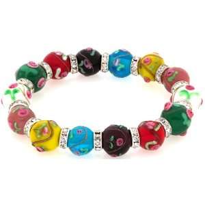   Rainbow Ornament Bead and Crystal CZ Stretch Bracelet (3 colors to