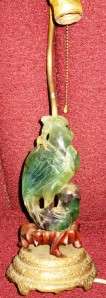 Vintage Jade Parrot and Brass Lamp  
