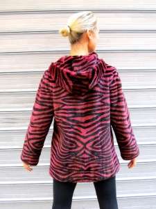 115 Tiger Printed Sheared Mink Fur Jacket Size 6 8 Purple/Red and 